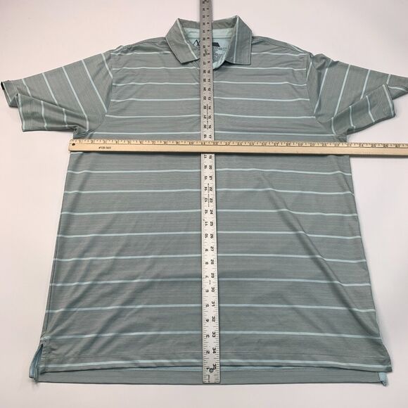 Matte Grey Polo Shirt Mens L Large Striped Stretch Side Seam Slit Short Sleeve - Picture 5 of 11